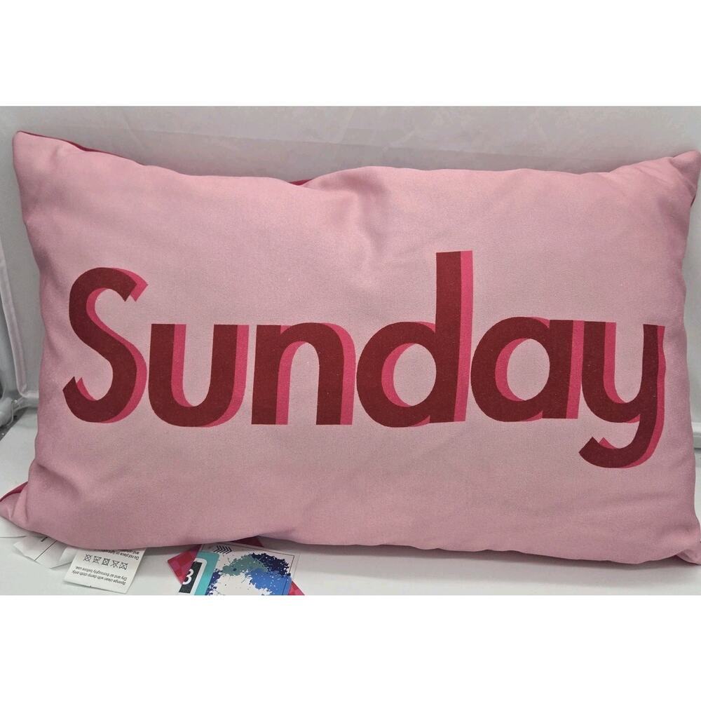 SUNDAY Pop Art Lumbar Pillow 18 X 11" Pink Velvety Soft Retro